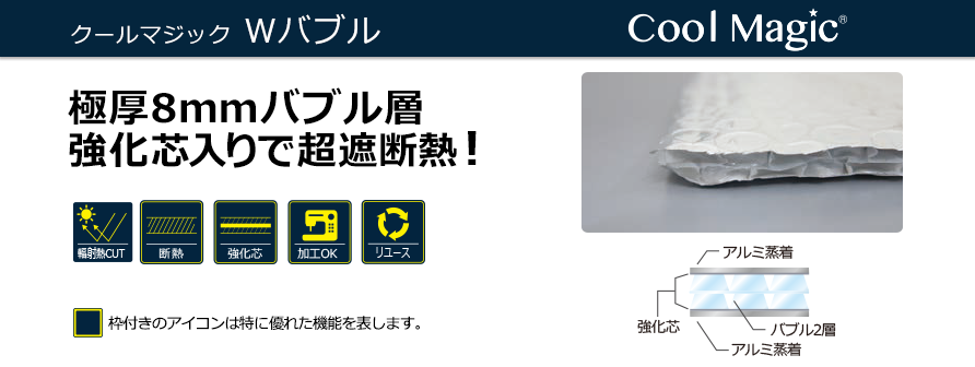 クールマジック Wバブル 極厚8mmバブル層 強化芯入りで超遮断熱！